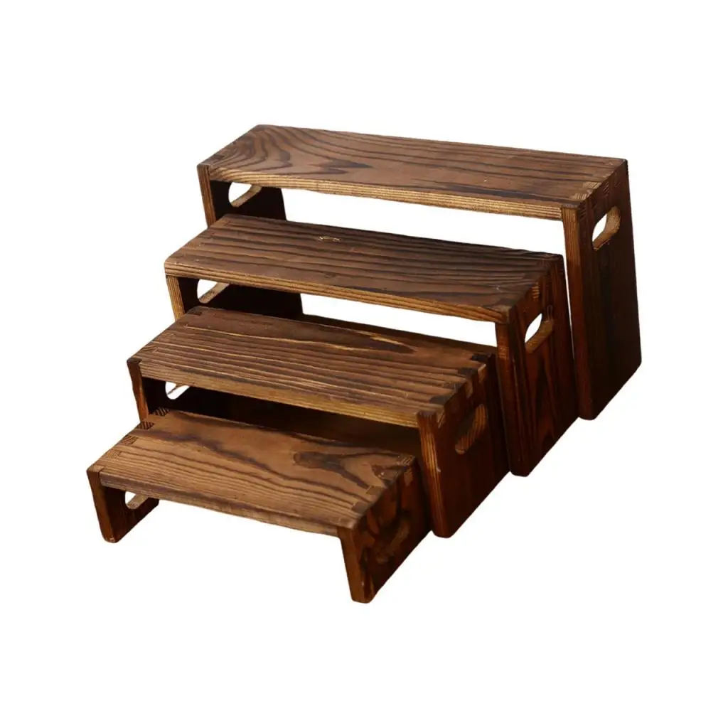 4x Wooden Tiered Riser Display Stands Table Dessert Jewelry Shelf for Condiments Cans Coffee Tea Crafts Party Cabinets Dolls