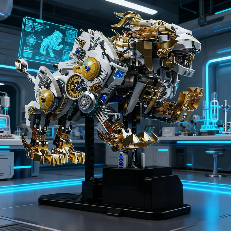 

1073 шт. механические строительные блоки в виде льва, модель животного с огнями, детские развивающие игрушки «сделай сам», праздничный подарок, украшение для рабочего стола для взрослых