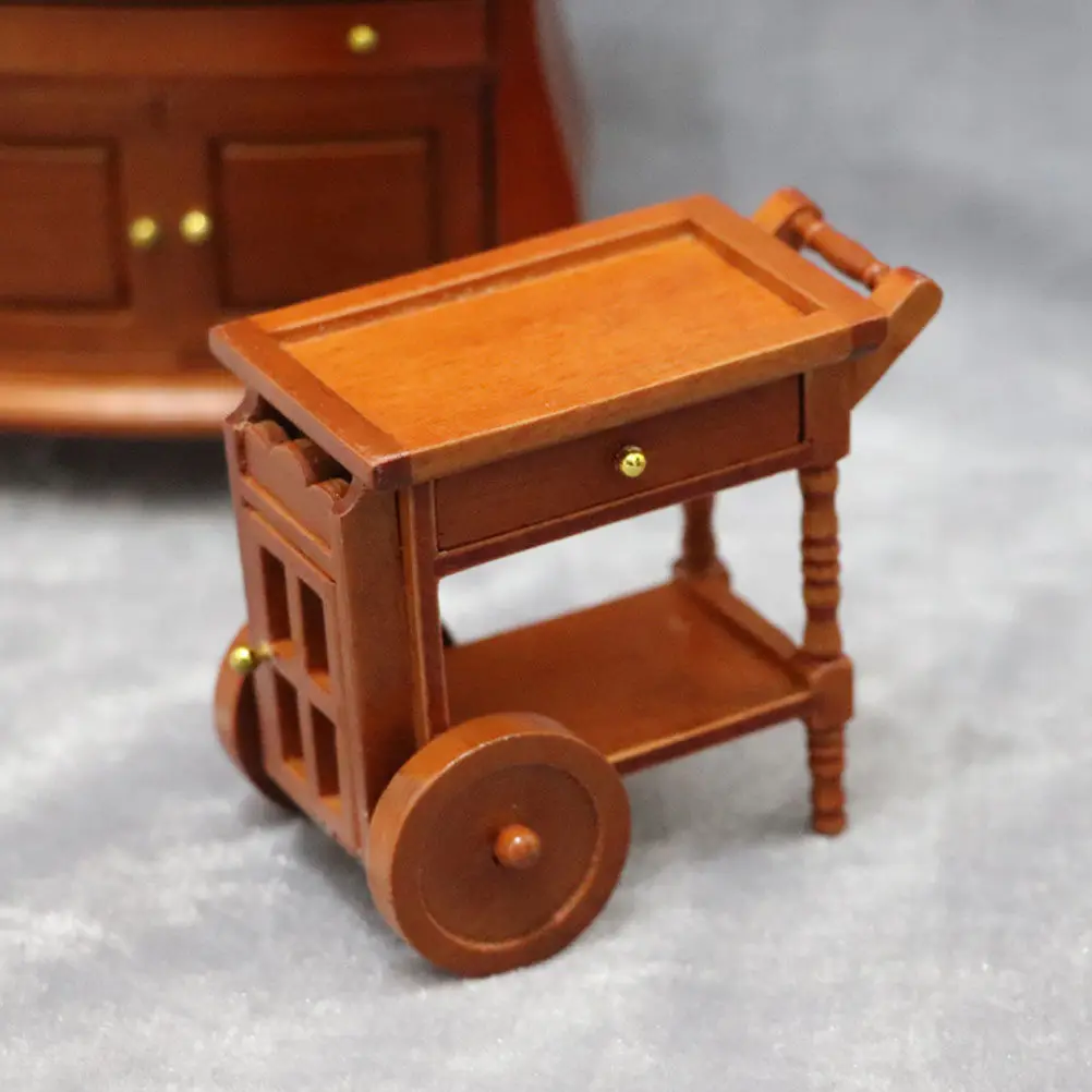 

Миниатюрная деревянная тележка-домик, изысканная тележка для напитков, декоративная креативная мебель, аксессуары для микроландшафта