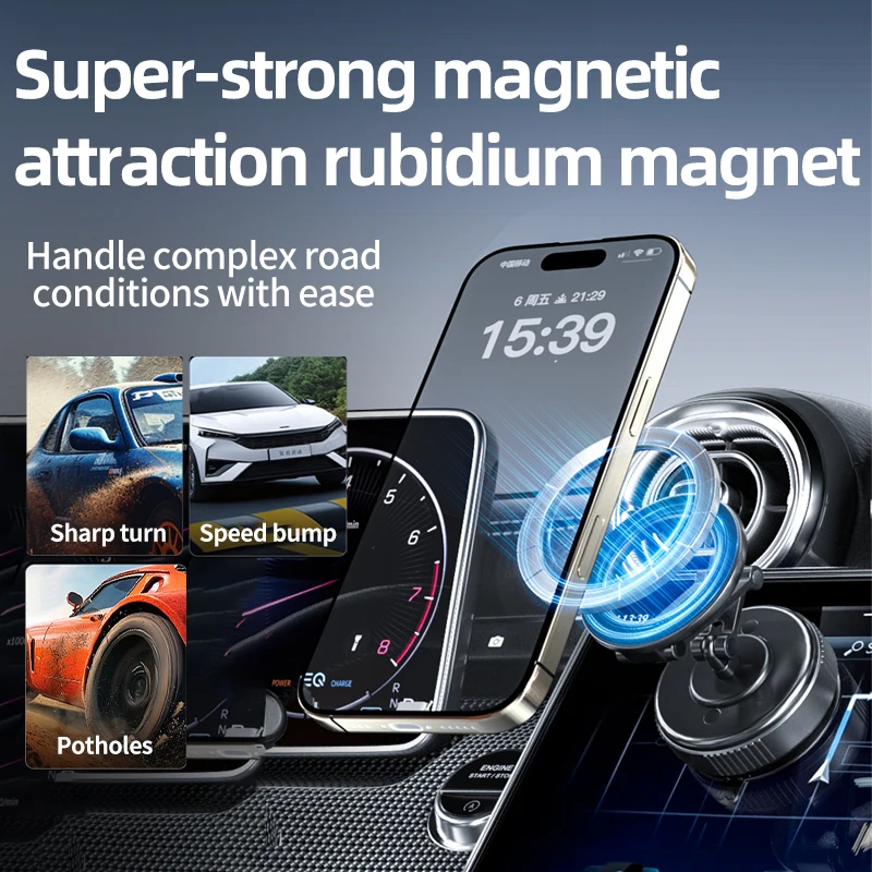 Car Mount Vacuum Magnetic Holder Foldable Strong Suction Stand For Cell Phone For iphone 16 15 12 13 14 Live Streaming