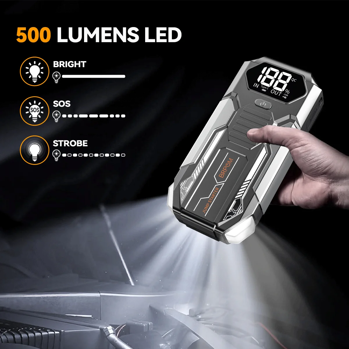 Auto-Starthilfegerät, Starthilfe-Batteriepack für 6,0L Benzin und 5,0L Diesel, 12V Tragbare Starthilfebox mit LED-Licht – Detail 6