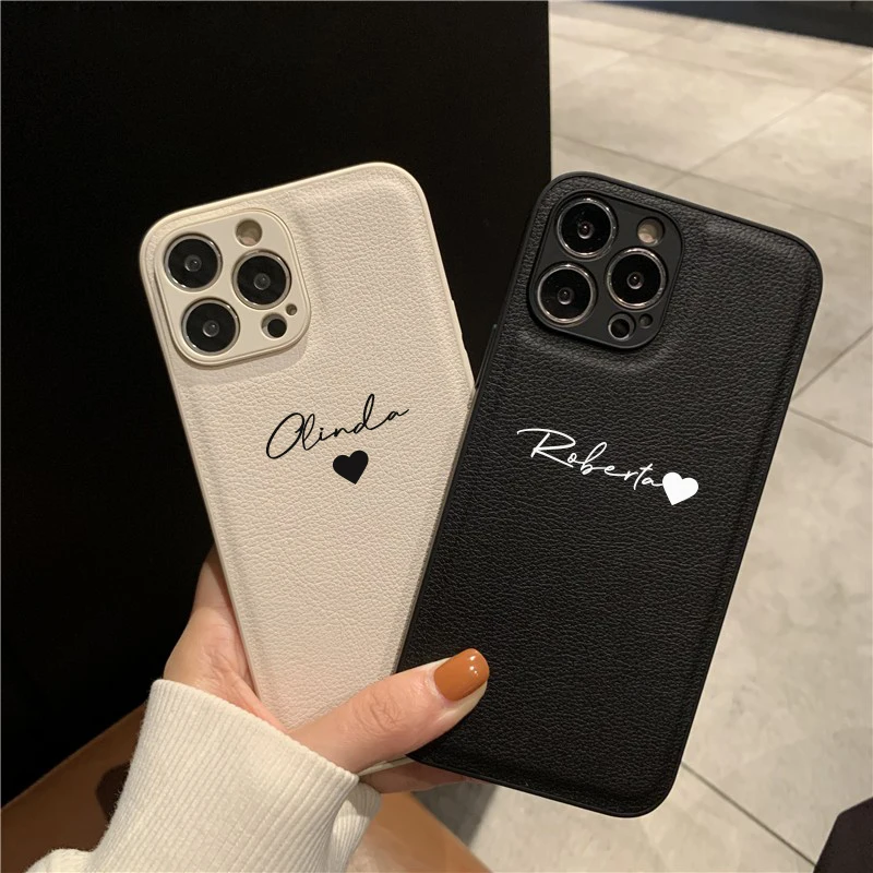 Luxury Leather Personalized Name DIY Case For iPhone 11 12 13 14 15 16 Pro Max Shockproof Customized Desinger Cover 15 Pro Max