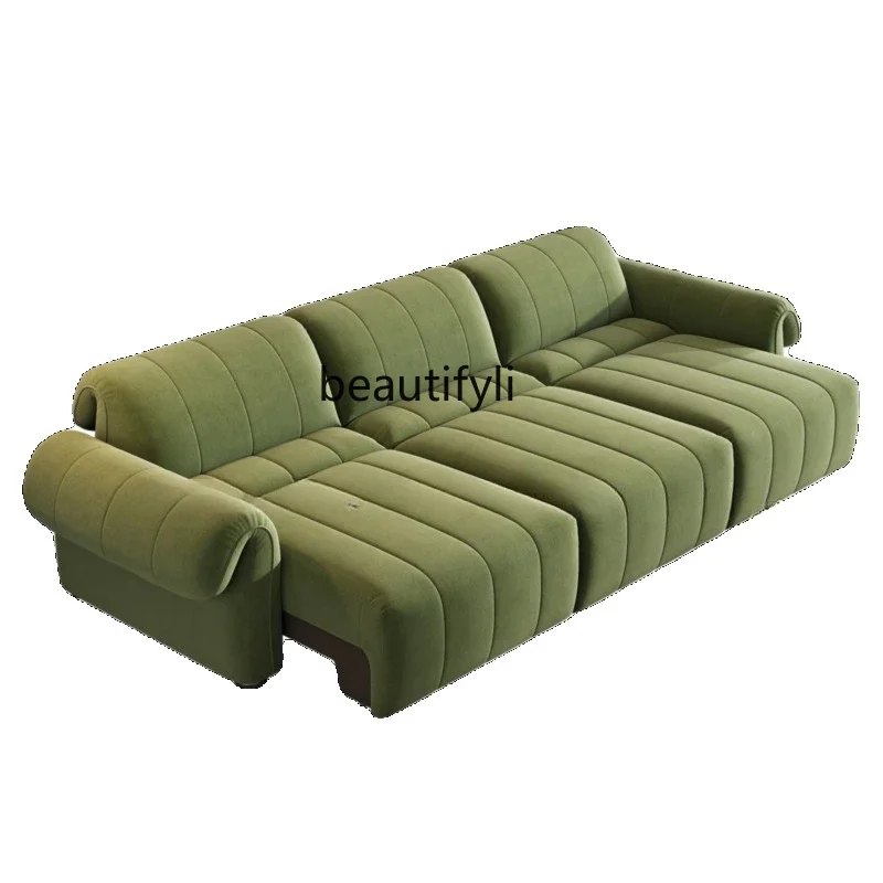 Cream wind electric retractable sofa bed dual-purpose simple modern living room straight row cat scratching fabric sofa