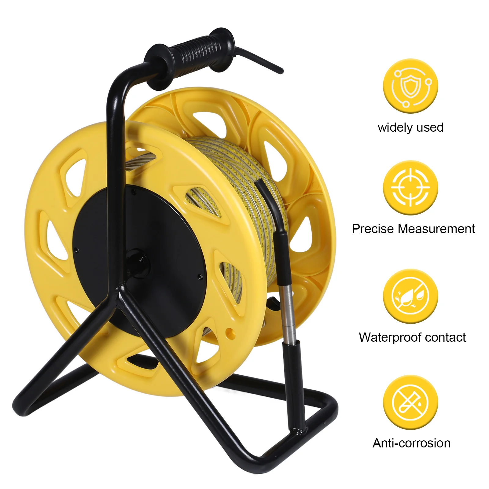 Medidor de nível de água para poço profundo de 50m, medidor de nível de água com sonda fixa e fita de aço, sensor de profundidade de poço de água subterrânea