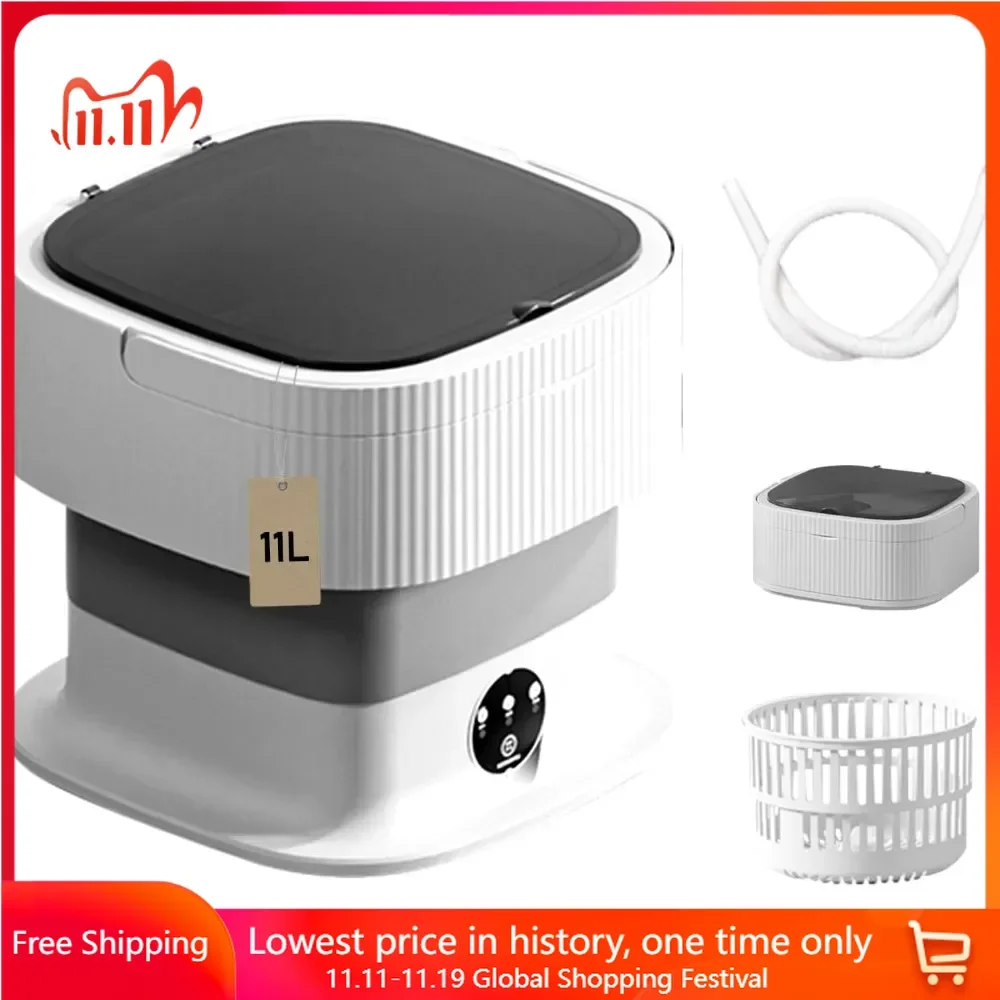 Portable Washing Machine, 11L, 60w Folding Portatil Dryer Foldable Compact Clothes Laundry Apartment Underwear Travel Camping