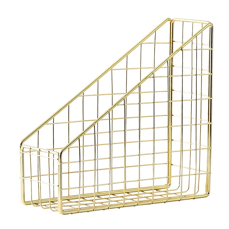 Classic-Electroplated Iron Book Holder Desktop Shelf File Magazine Book Stand Office Home Stationery Organizer Holder