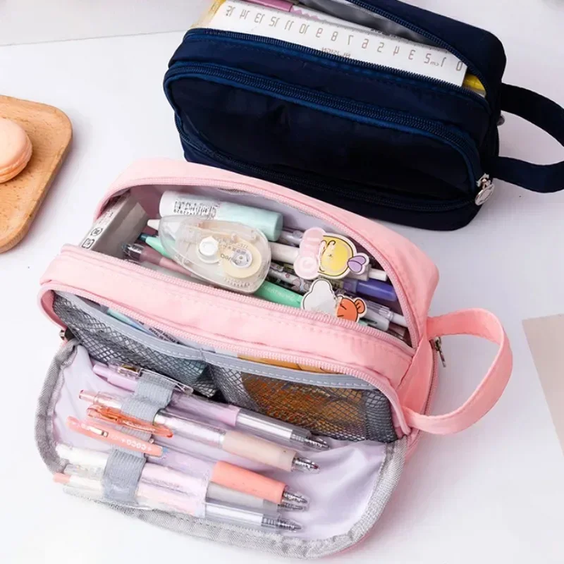 Imagem -03 - Bolsa de Lápis Multicamadas para Meninas Estojo de Caneta de Grande Capacidade Bolsas Bonitos de Armazenamento de Papelaria com Zíper Material Escolar para Estudantes