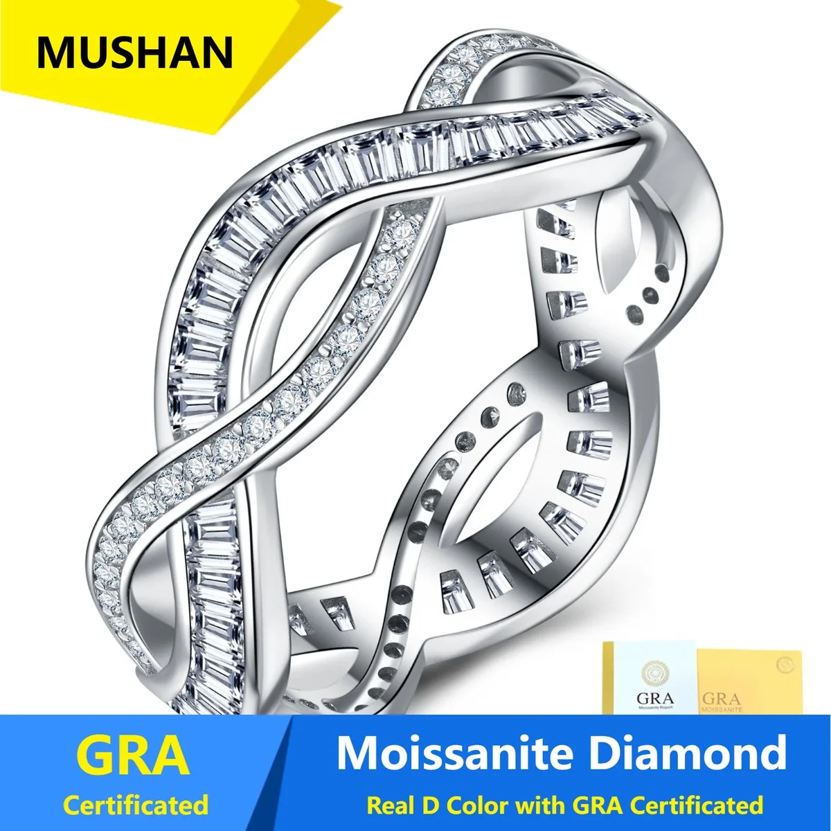 MUSHAN Luxury Jewelry 925 Sterling Silver Ring Band Women GRA Certificated Moissanite Diamond Emerald D Color Rings Fine Jewelry