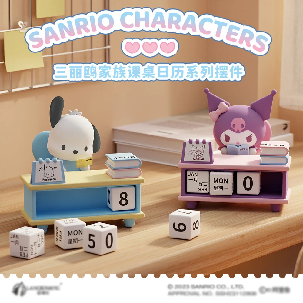 Kawaii Sanrio Anime Peripherals Kuromi Pochacco Desk Calendar Series Ornaments Cartoon Desktop Perpetual Calendar Birthday Gift