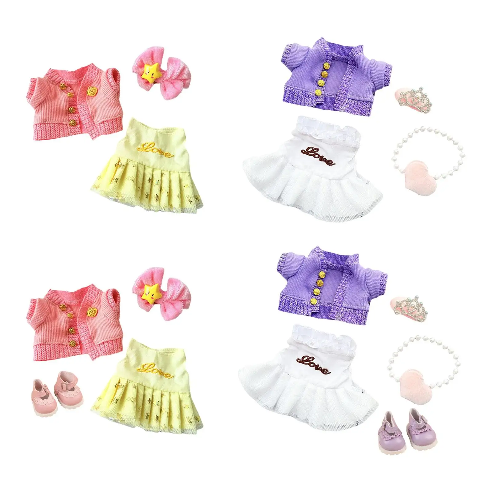 

15cm Doll Mini Dress, Cute Clothes with Hair Accessory, Daily Wear Accessories