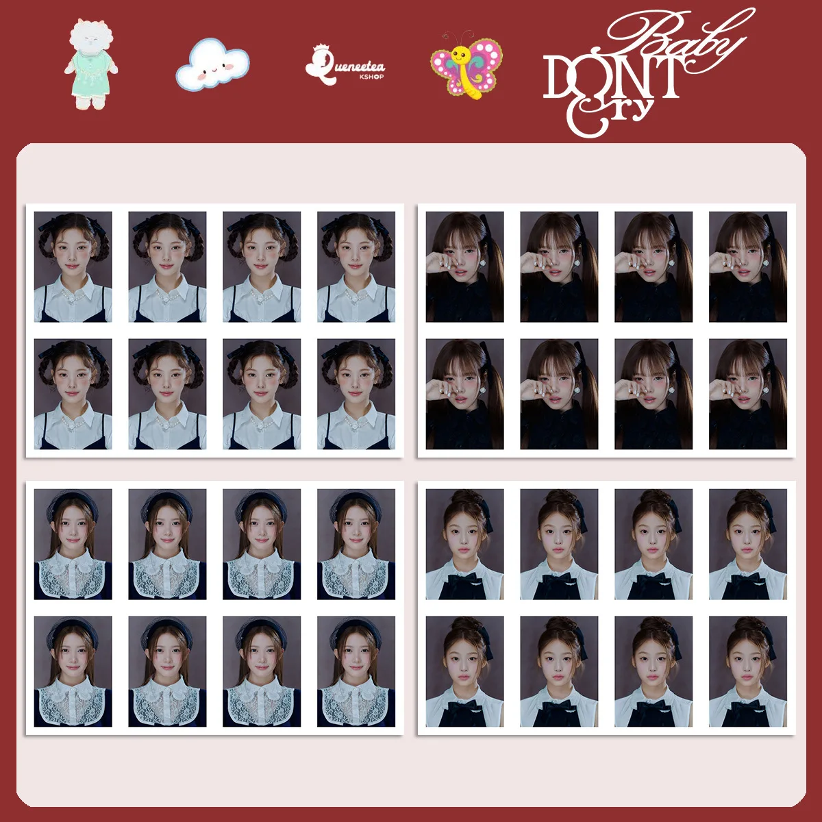 

Новый альбом Idol Girl Group Baby DONT Cry: AFTERCRY, коллекция Periphery One Inch ID Photo (Ихунь, Куми, Миа, Бени) – подарки для VIP-фанатов