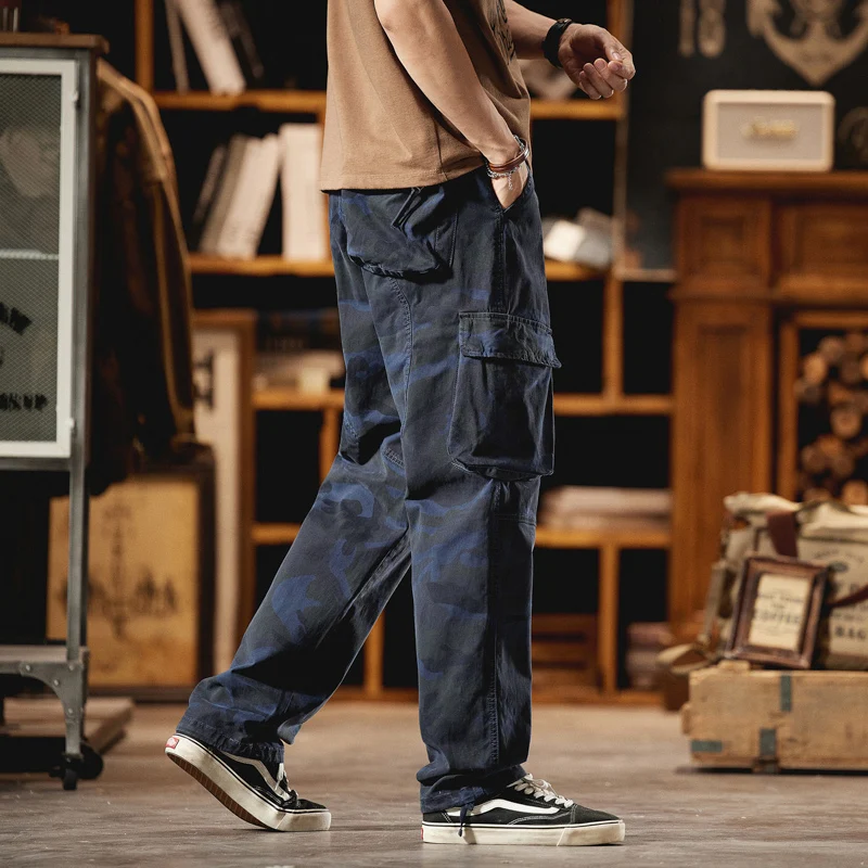 ربيع الخريف النمط الأمريكي خمر فضفاضة تناسب الرجال مستقيم الساق السراويل البضائع متعددة جيب في الهواء الطلق التمويه السراويل عبر الحدود