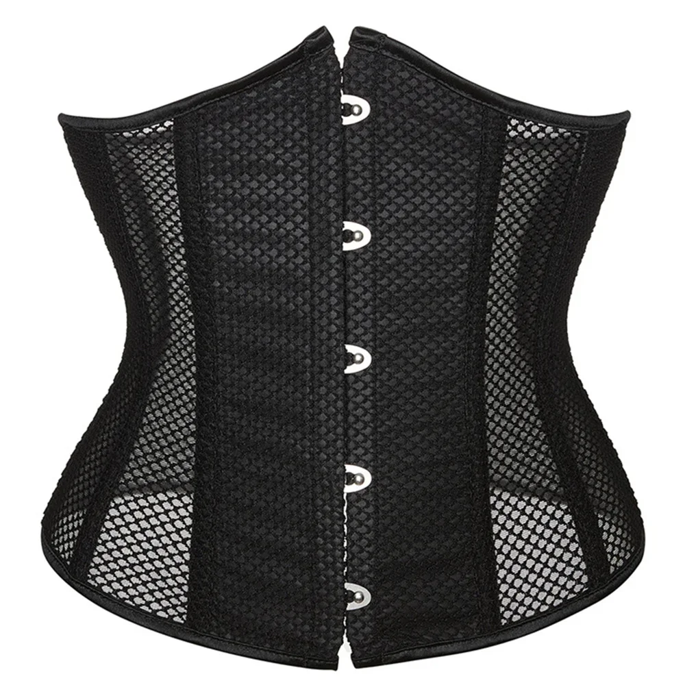 Women Gothic Corset Curve Shaper Modeling Strap Slimming Waist Belt Lace Corsets Bustiers Black Short Torso Underbust Corset