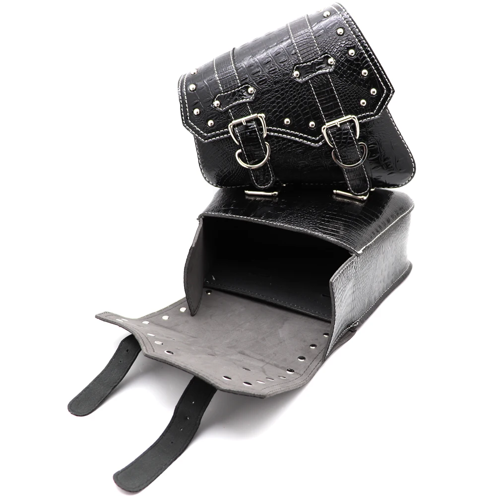 

Universal Motorcycle Side Saddlebags Triangle Crocodile Pattern Metal Buckle Tool Bag Water Bottle Holder Cafe Racer Luggage Bag