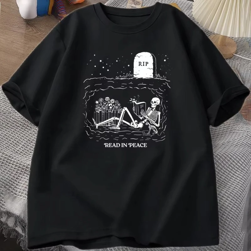 

Bookish T Shirt Men Women Book Lover Clothing Skull Reading T Shirt Retro Graphic Tee Classic Short Sleeve T-Shirt Men Women