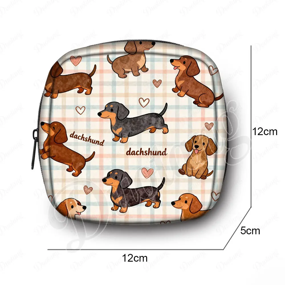 Kawaii Dachshund Dog Pattern Cosmetic Case Dachshund Puppy Women Sanitary Pad Storage Bag Napkin Organizer Lipstick Makeup Bags