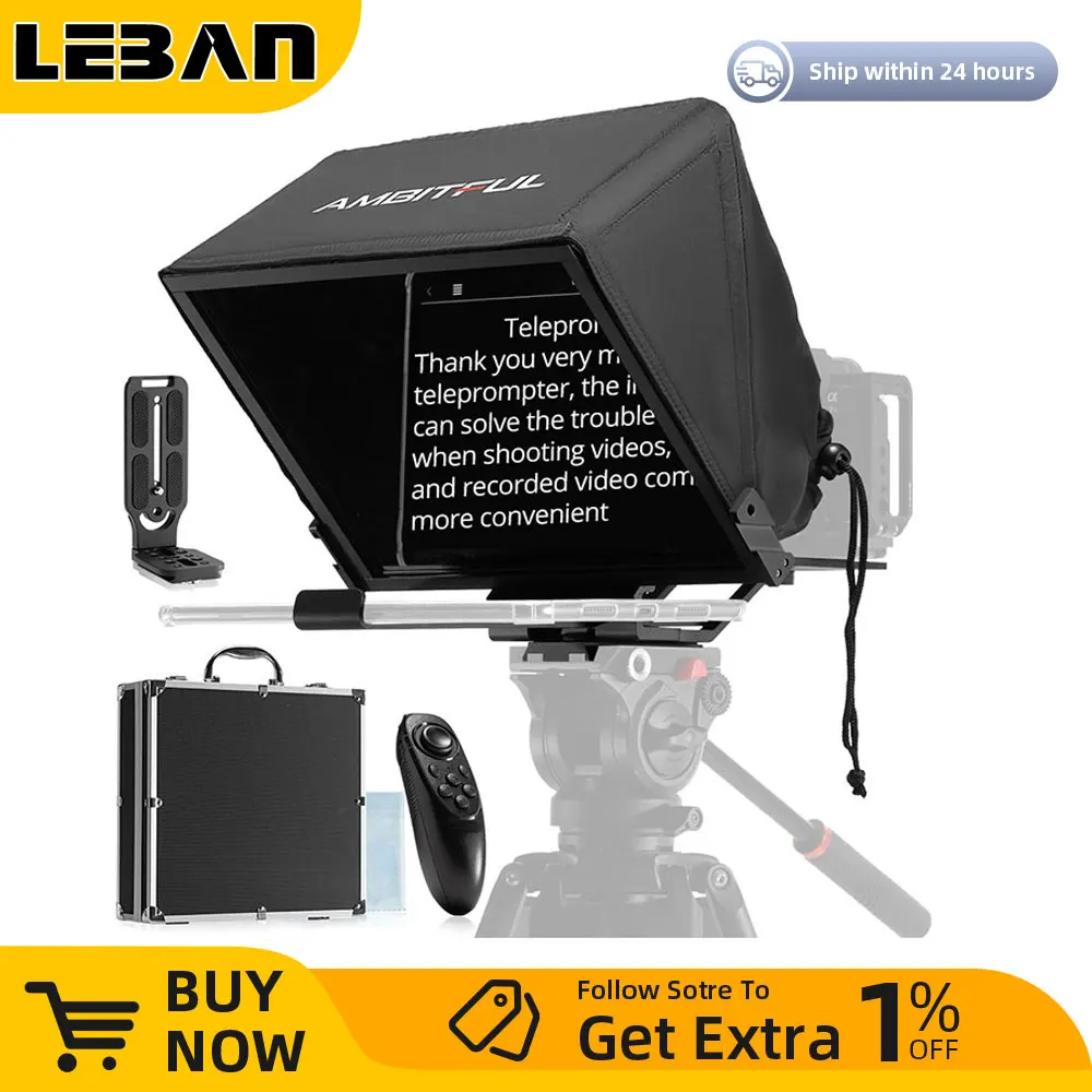 Ambitful T14 Big Screen Teleprompter Professional Interview Foldable Camera Teleprompter, for DSLR Camera Live Video Recording