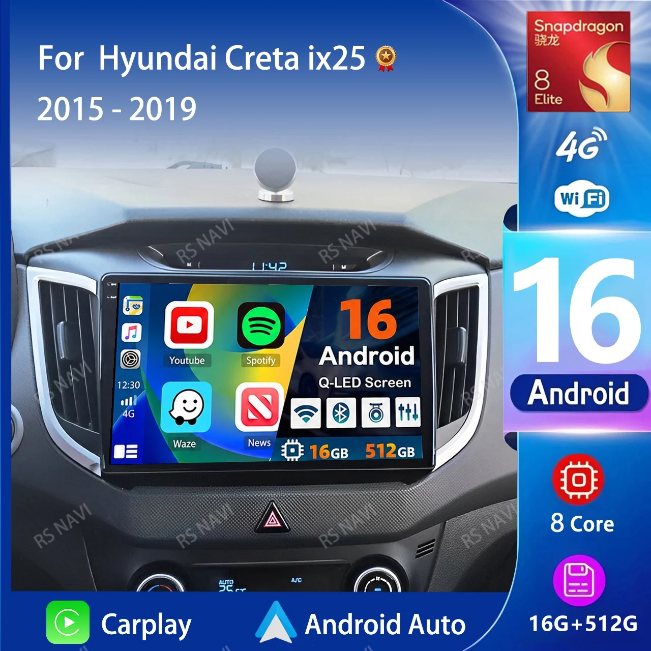Android 16 Autoradio für Hyundai Creta ix25 2015 - 2019 Navigation Multimedia Player Stereo WiFi+4G DVD Video DSP BT Carplay DVD