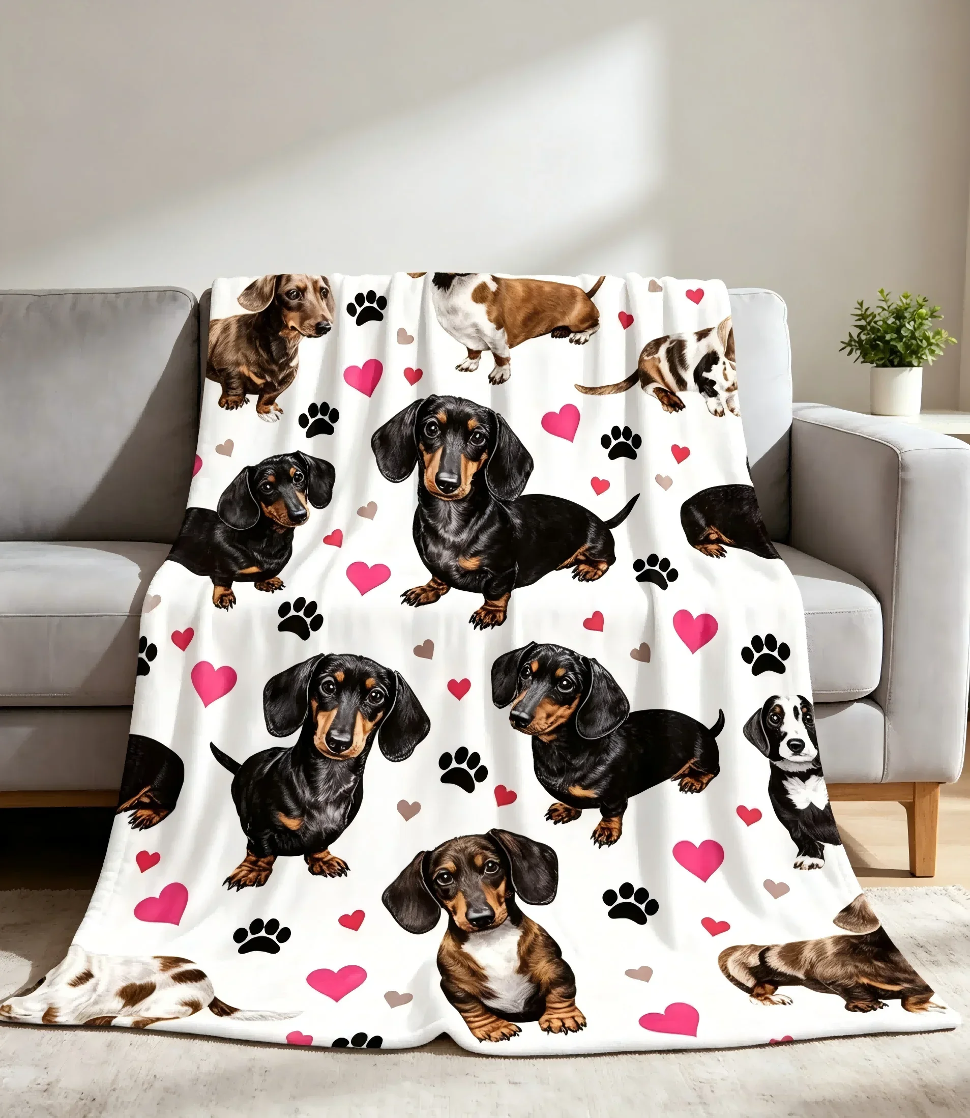 One Pc Cute Dachshund Thin Blanket Cozy Flannel Throw Unique Gift Plush Dog Pattern For Boys Girls Gift Idea Four Season Use