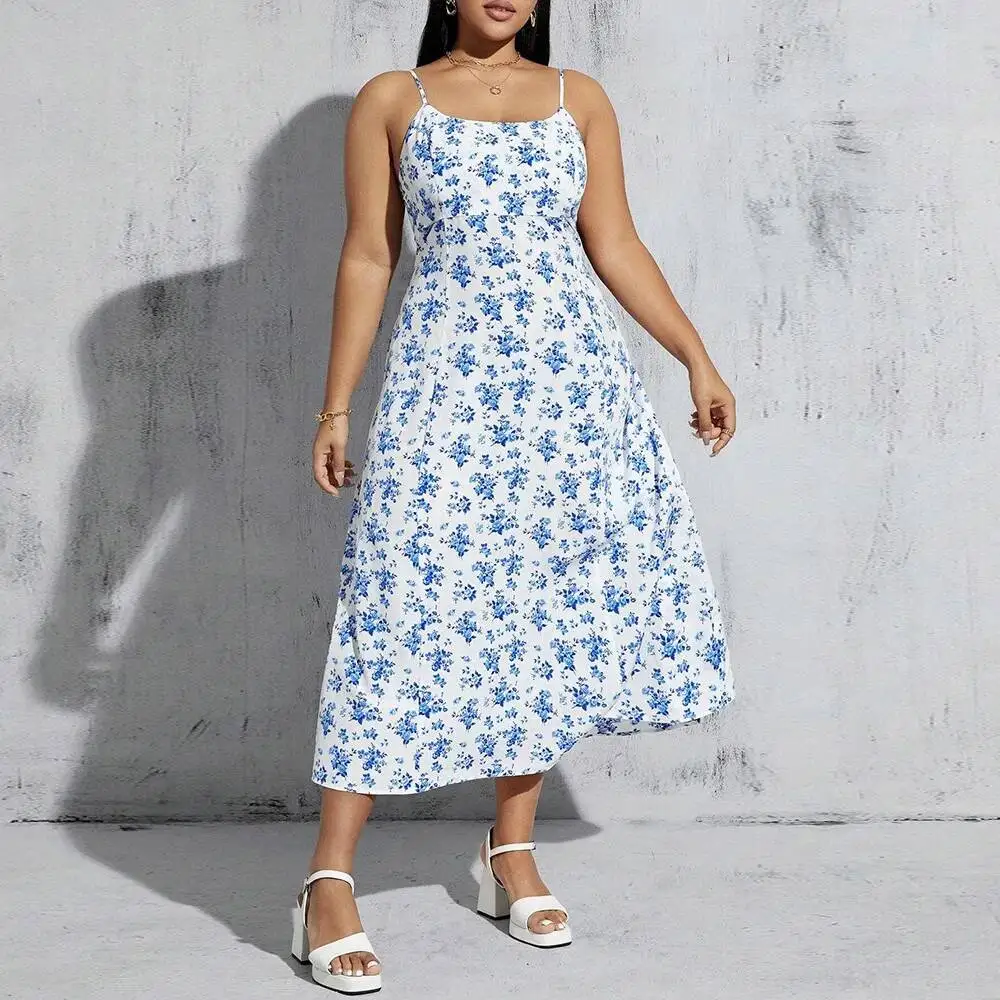 

Women's Fresh Large Size Style Collarless Dress, Summer New High Waisted Pullover A-line Suspender Dress Elegantes Casual Y2k