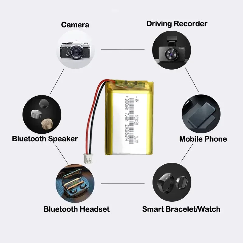 Batterie au lithium polymère pour navigateur GPS, haut-parleur Bluetooth MP5, appareil photo E-Ple, 103450 V, 3.7 mAh, 2000