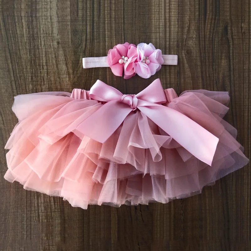 

Pink Princess Baby Girls Tulle Tutu Bloomers Infant Newborn Diapers Cover 2pcs Short Skirts+Headband Set Girl Skirts Rainbow