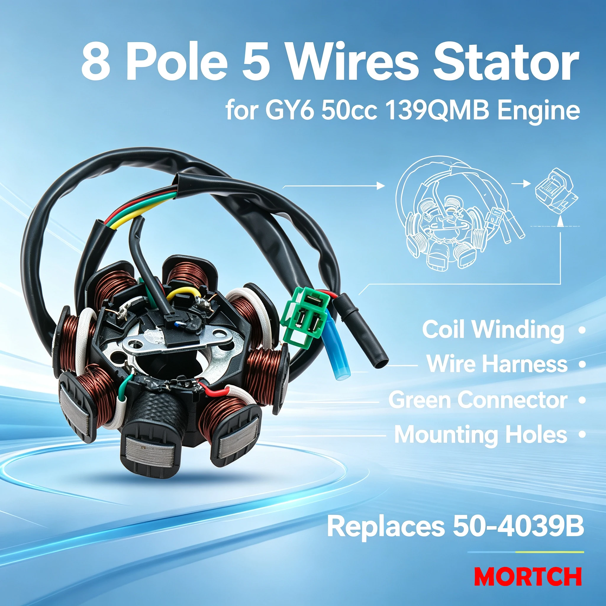 8-poliger 5-Draht-Magneto-Stator GY6 50cc 50-4039B für 139QMB Chinesischen Roller-Moped-Motor Ersatz – Detail 2