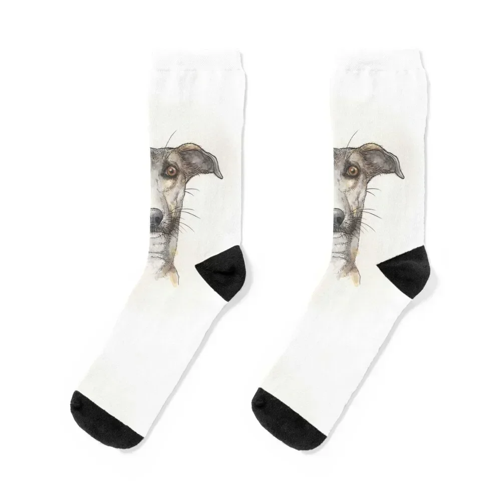 

Lurcher portrait Socks Running christmass gift heated snow Men's Socks Women's