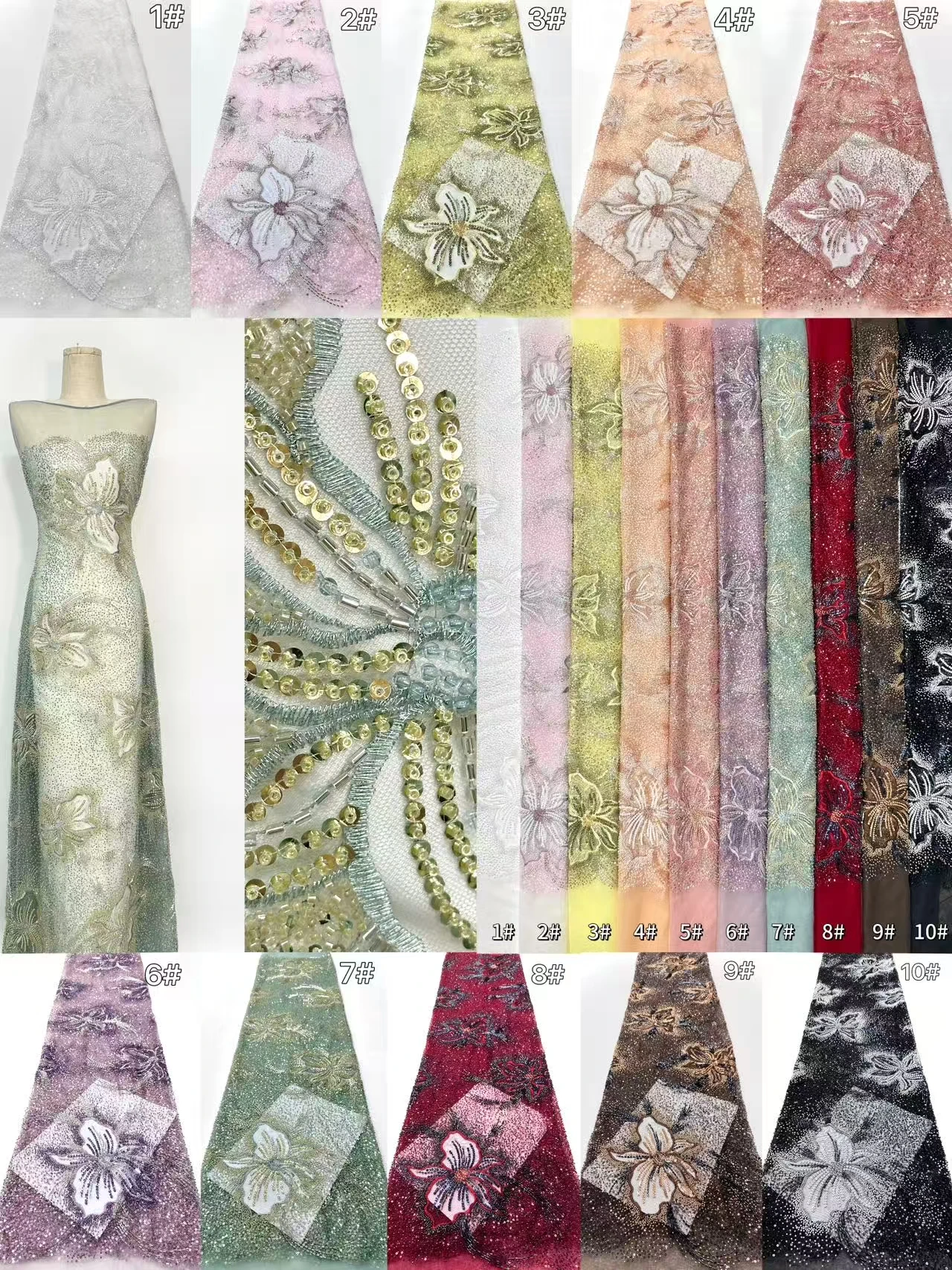 New Design Fashion Africa Nigerian Artistic Pattern Embroidery Sequins Hot Sale French Beads Tulle Lace for Party Dress AH1477