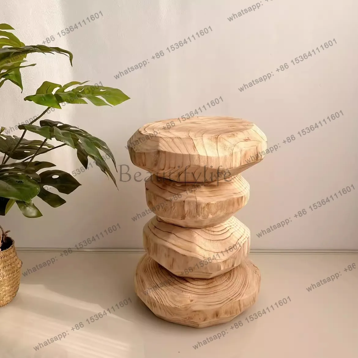 YJ Creative Solid Wood Stool Shoeshine Stool Root Carving Wooden Pier Wabi-silent Log Sofa Side Table Corner Table Decoration