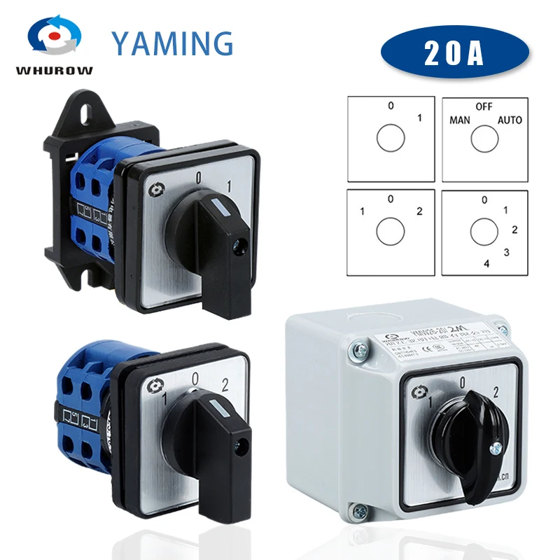 

YMW26-20A LW26 Changeover Rotary Cam Switch 660V 1-6 Poles Silver Contact DIN Rail Mounting With Box Enclosure