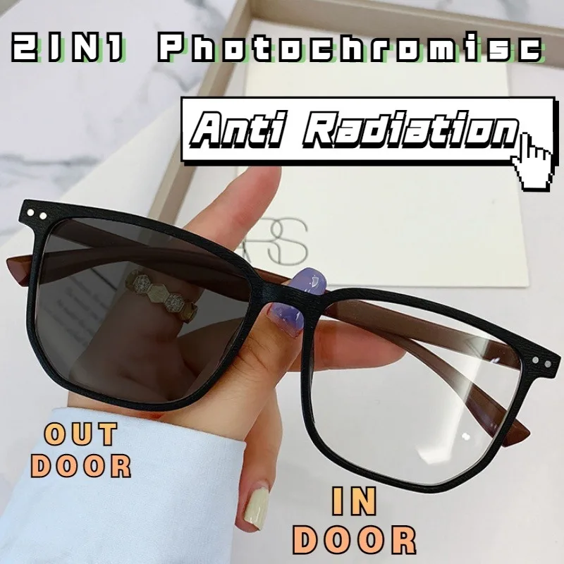 Anti-Blau Photochrome Anti Strahlung Gläser Retro Brillen Sonnenbrillen Für Frauen/männer Salamin Glas