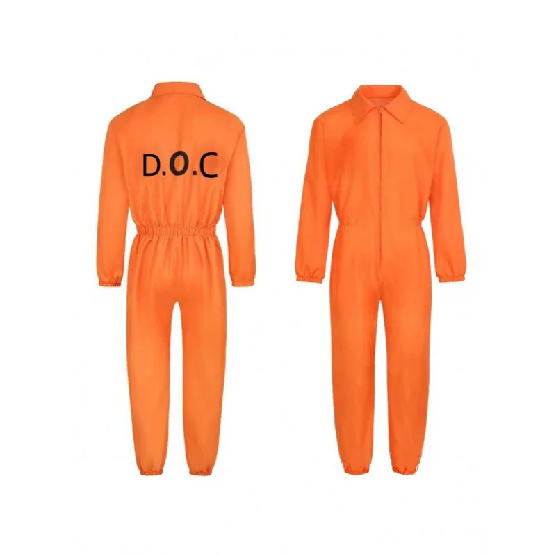 زي قنيمة الكبار زي سجين الهالوين التأثيري بذلة طية صدر السترة بأكمام طويلة قطعة واحدة زي Unitard للرجال باللون البرتقالي للسجن