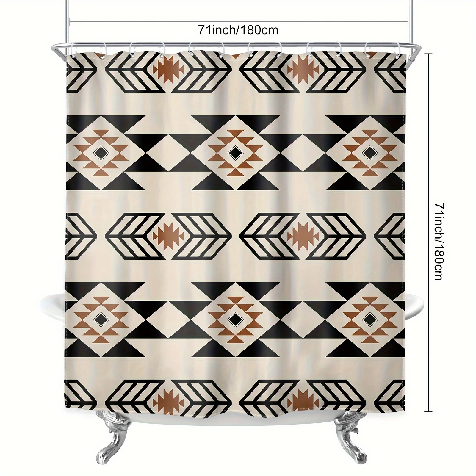 Western Tribal Shower Curtain Set - Abstract Geometric Navajo Design, Includes 12 Hooks,Home Decor