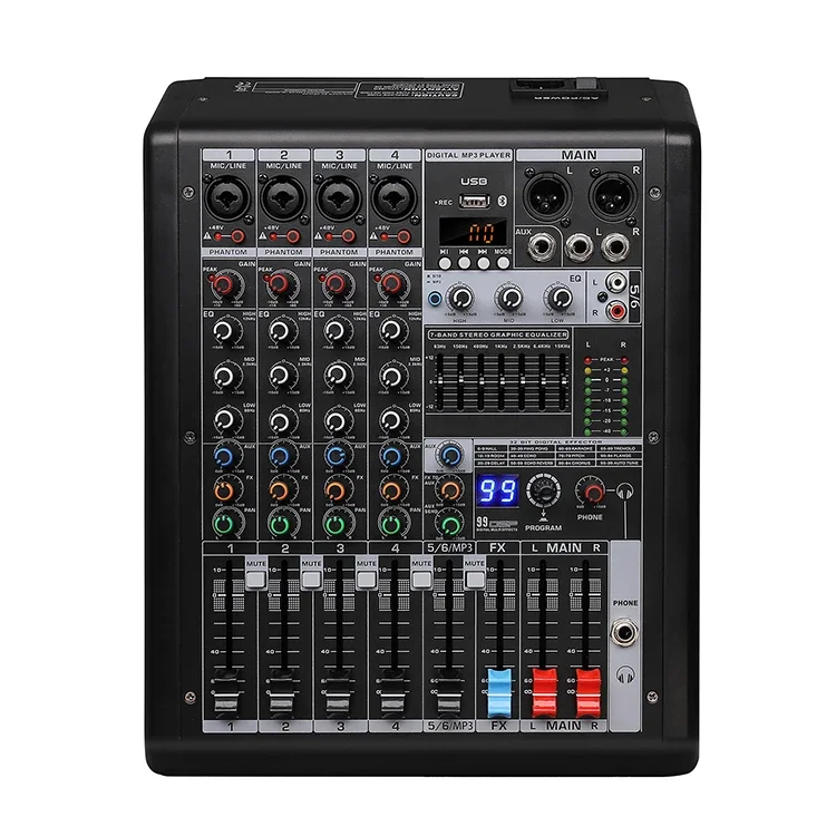 

S Series 99DSP Effects Audio Mixer Console 7-band EQ 4/6/8/10/14 Channels Mono/2 Channel Stereo/MP3/Bluetooth/48V Phantom Power