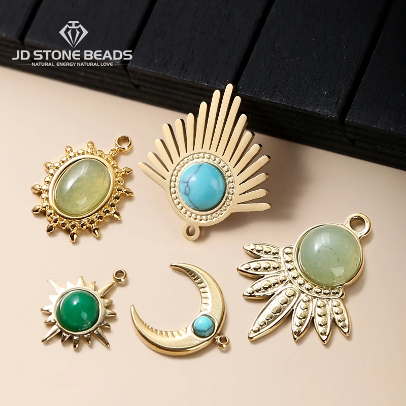 

1 Pc Natural Stone Inlaid Amethyst Turquoises Stainless Steel Pendant Charms for Jewelry Making DIY Earring Necklace Accessories