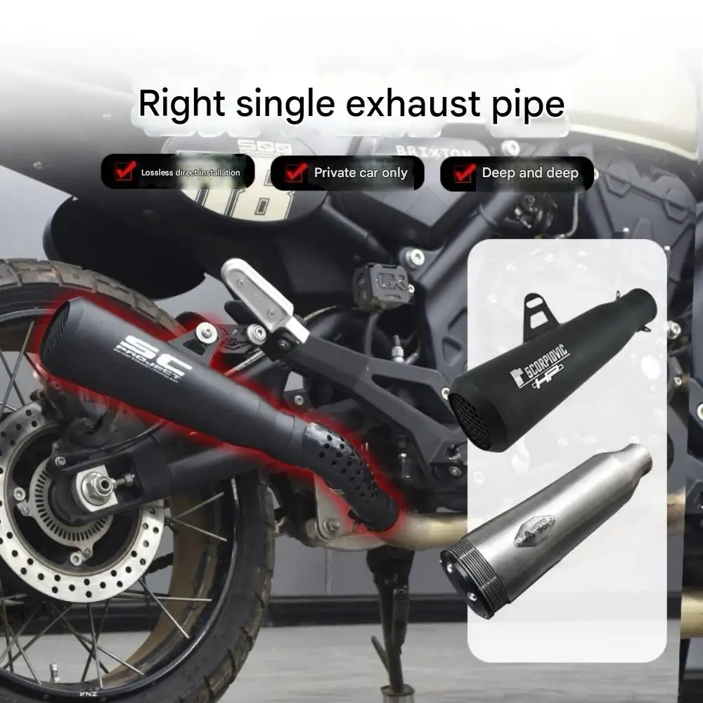 BRIXTON CROSSFIRE GK 500 right-side single exhaust pipe produces a deep resonant sound GK500 BRIXTON CROSSFIRE