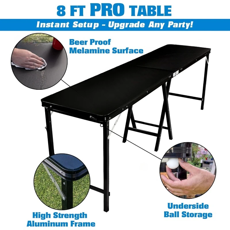 PRO 8 Foot Premium Beer Pong Table - heavy-duty (Black, 36-Inch Tall),home.