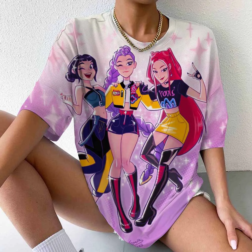 Hip Hop Kpop Demon Hunters Shirt Vrouwen Mannen Grappige Rumi Zoey Mira T-shirts Cartoon Koreaanse Ulzzang Tiener Kids Crewneck T-shirts