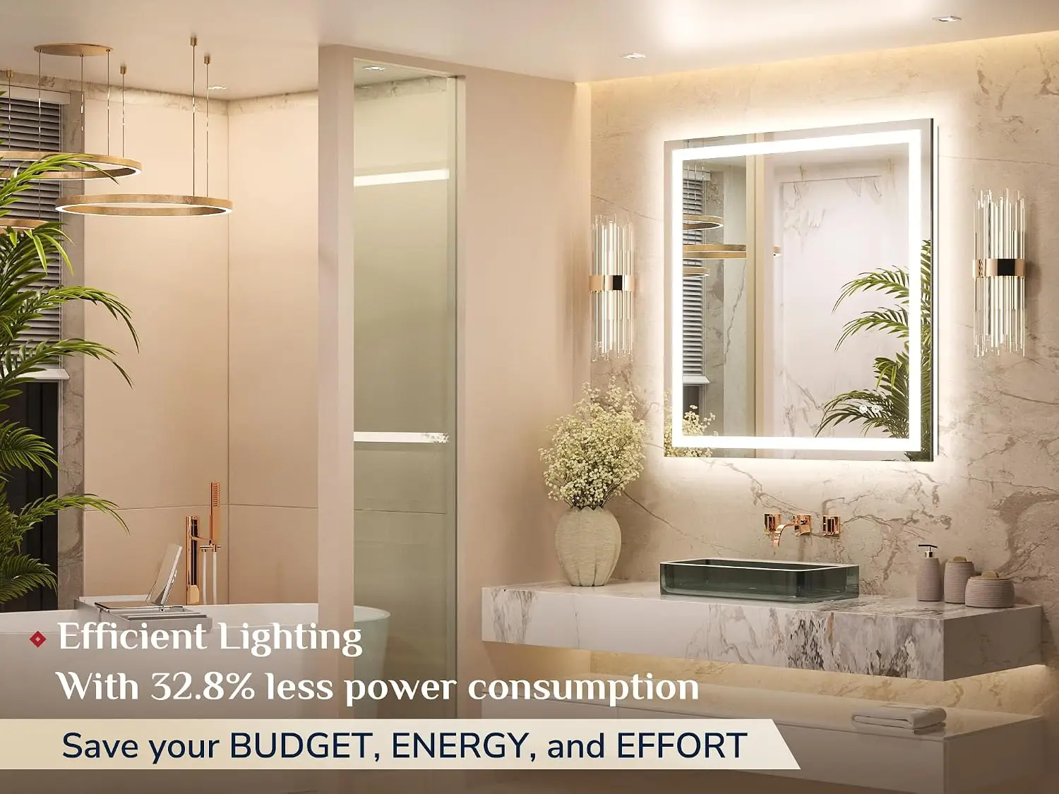 32X36 Inch LED Bathroom Mirror Lights Frontlit Backlit HD Tempered Glass 3 Color Temperature Stepless Dimmable Lighting Fast Saf