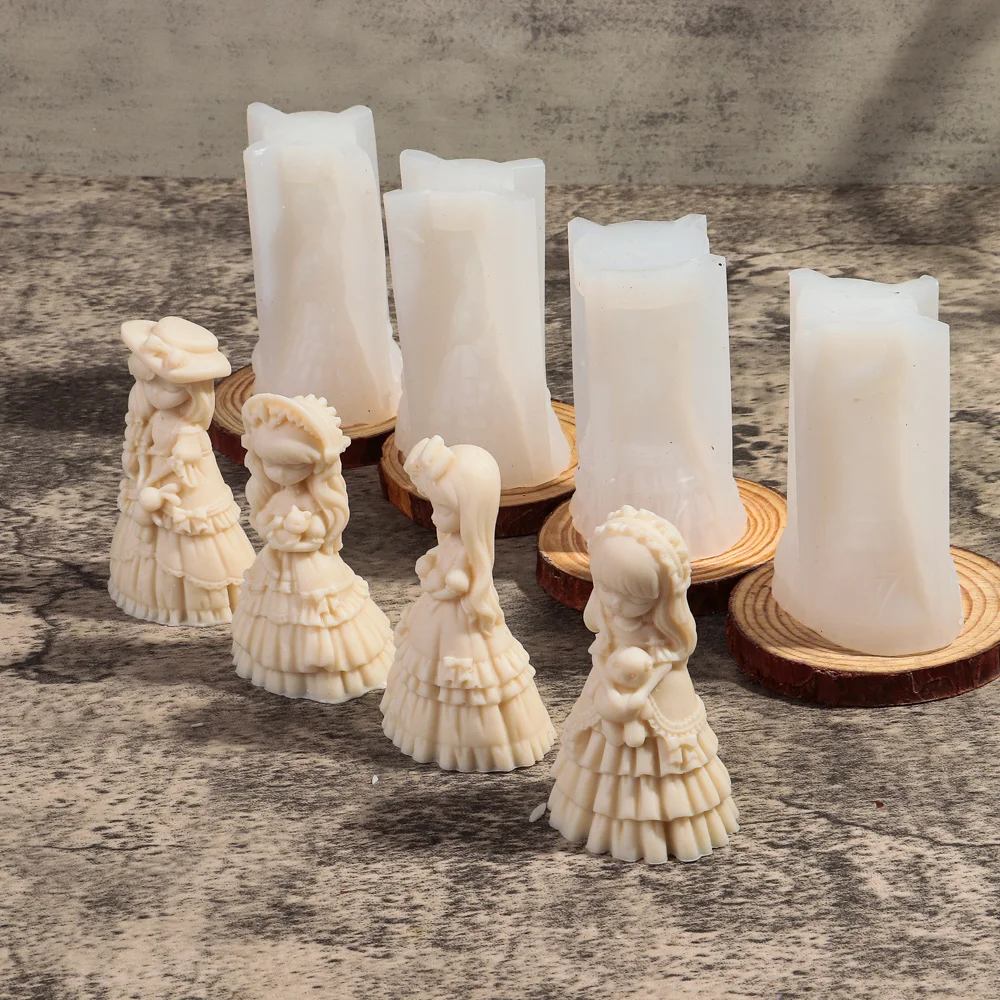 3D Princess Dress Girl Silicone Candle Mold DIY Cute Cartoon Doll Gypsum Resin Aromatherapy Wax Mold Home Decoration Gift