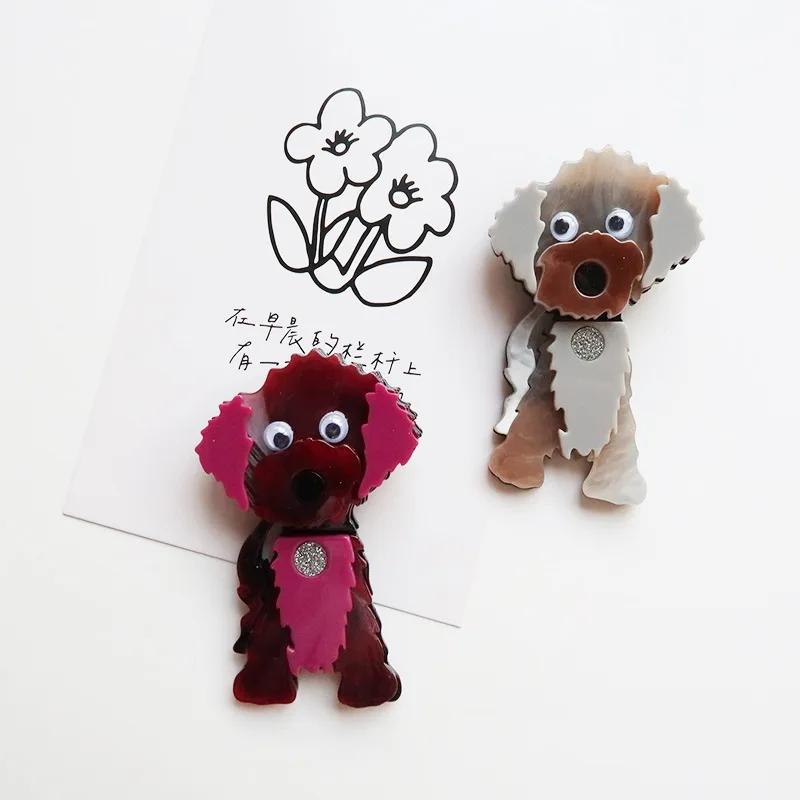 YAOLOGE 2025 New Arrival Personalized Splicing Grey Rose Red Puppy Brooch Acrylic Material Women Cute Animal Dog Badge Pins