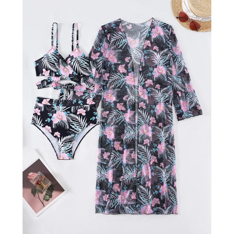 Summer Print Swimsuits 2024 Female Swimwear Push Up For Beach Wear Three-Piece Bathing Suits Pool Bather Women\'s Swimming Suit