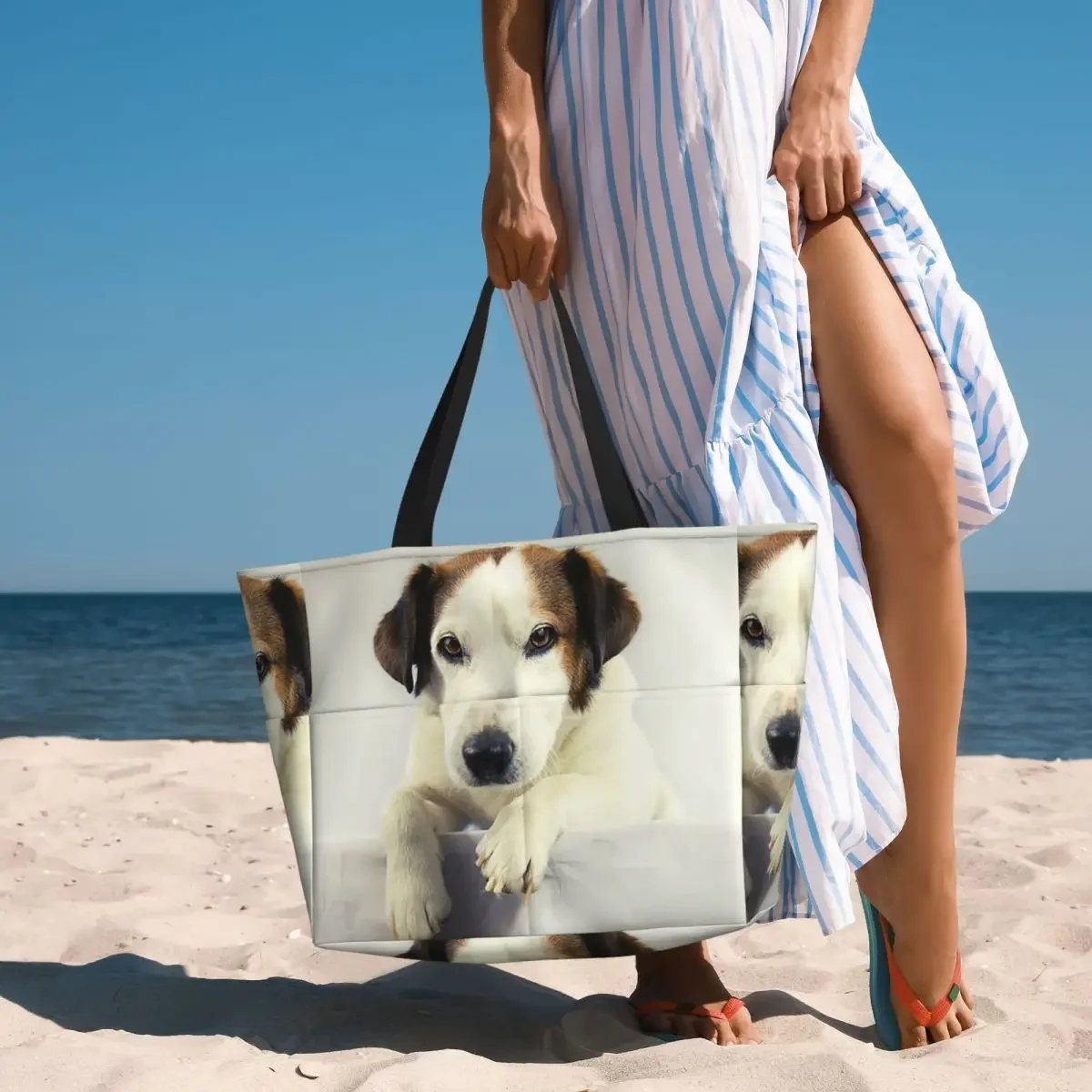 Dog Jack Russell Terrier Photo Beach Tote Bag Sport Gym Yoga Duffle Large Tote Bag Women Travel Bag Fitness bag