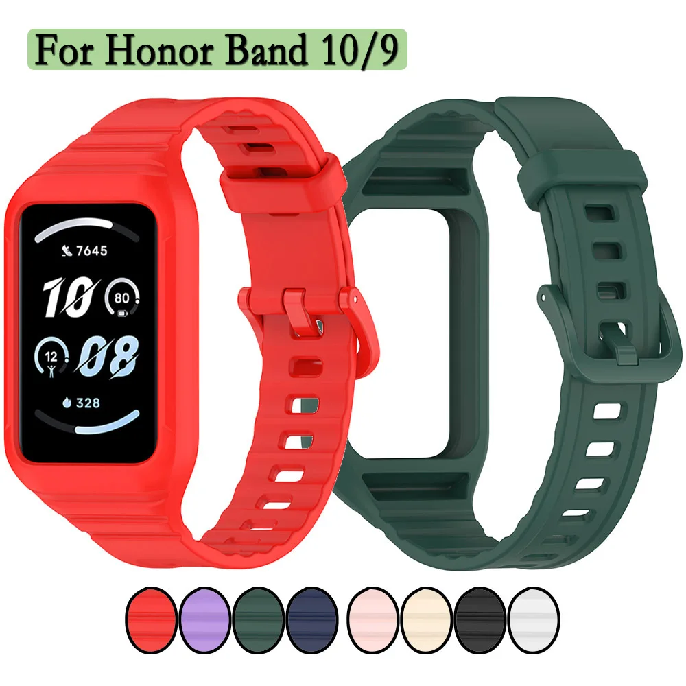 For Honor Band 10/9 Integrated Strap Single Color Silicone Same Color Watchband Adjustable and Durable Wristband