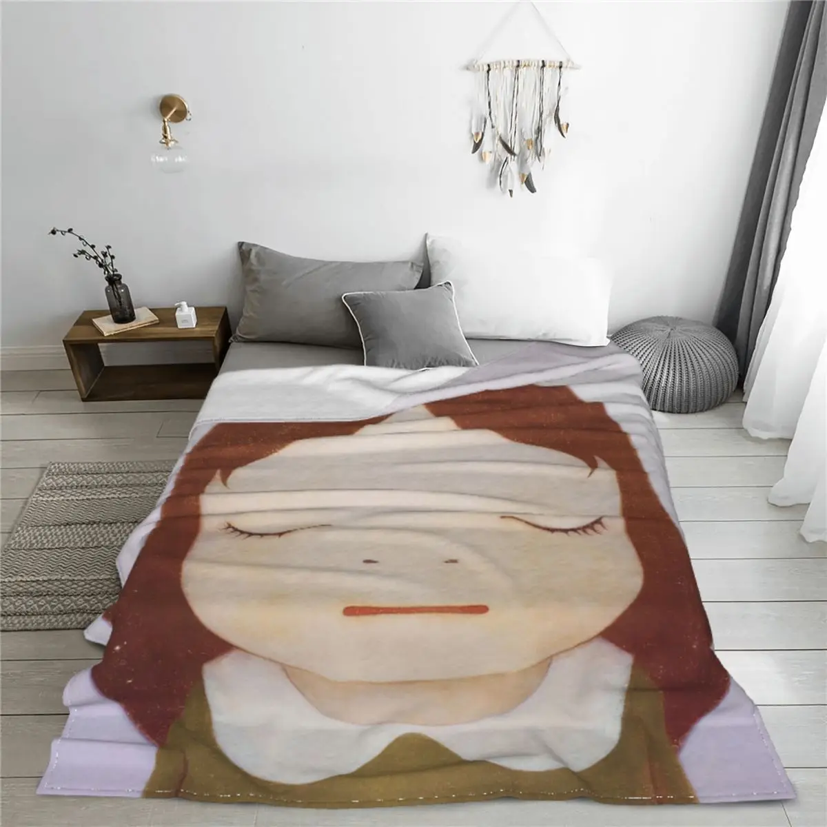 Yoshitomo Nara Flannel Throw Blanket Japanese Art Blankets for Sofa Office Super Warm Bed Rug