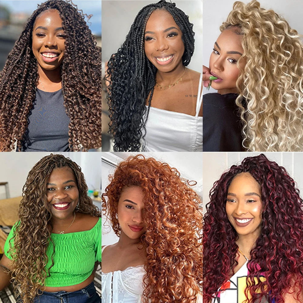 オーシャンウェーブクロシェヘア6パック、ディープウェーブカーリークロシェヘア（女性用）、バーガンディ、ハワイカーリーブレードヘア、合成ボヘミアンヘア