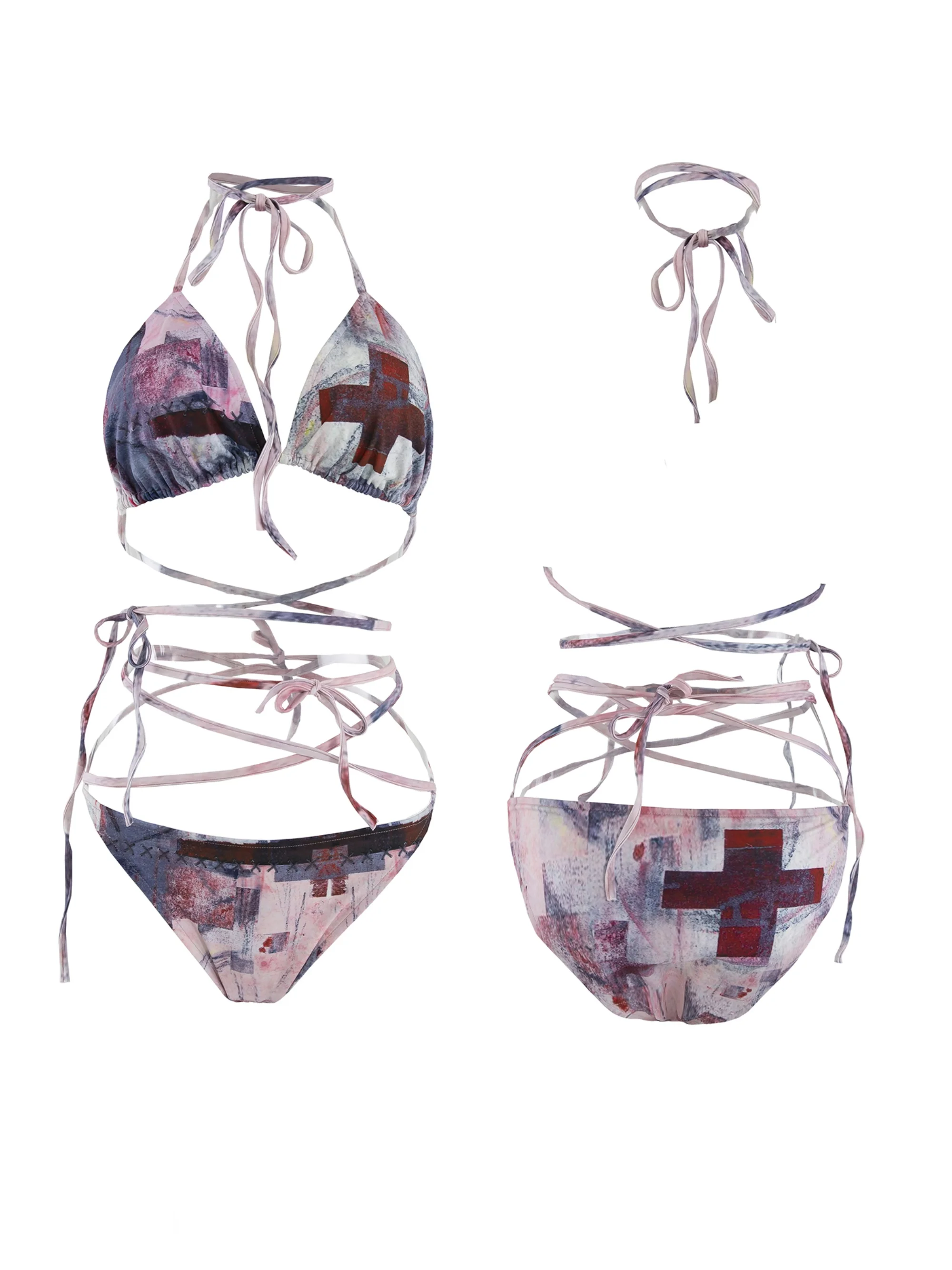 مجموعة ملابس سباحة بيكيني رومانسية حارة أصلية رغبة نقية ميلينيوم عصرية مطبوعة بحزام ملزمة ملابس سباحة للنساء من البوليستر