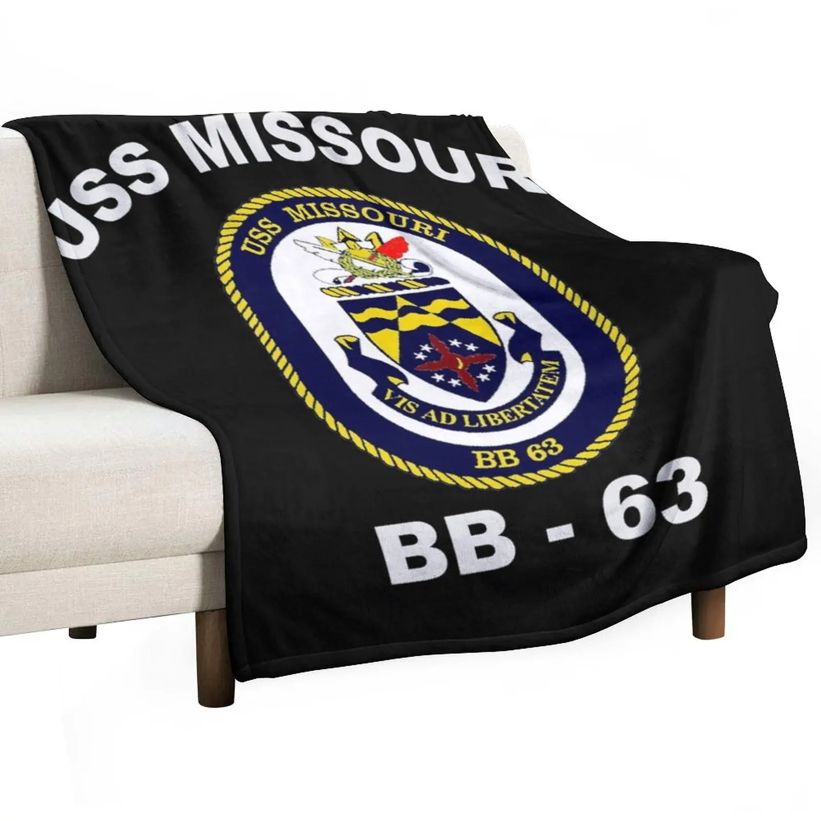 

USS Missouri (BB-63) Crest for Dark Colors Throw Blanket Vintage Sofa Quilt Blankets