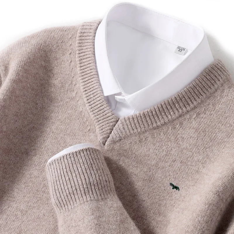 Cashmere Sweater Men Fashion Casual Solid Color V-Neck Pull Homme Spring Autumn Knitwear Pullover Jersey Soft Warm Woolen Sweate